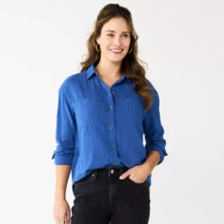 Women's Sonoma Goods For Life® Relaxed Button Down Shirt -Outlet Clothiza Store 5763233 Blue Gauze