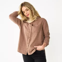 Women's Sonoma Goods For Life® Relaxed Button Down Shirt -Outlet Clothiza Store 5763233 Brown Gauze