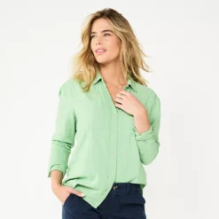 Women's Sonoma Goods For Life® Relaxed Button Down Shirt -Outlet Clothiza Store 5763233 Green Gauze