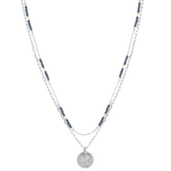 Sonoma Goods For Life® 2 Row Blue Bead With Casted Coin Pendant Necklace
