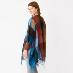 Women's Sonoma Goods For Life® Spokane Plaid Topper With Fringe -Outlet Clothiza Store 5796222 ALT