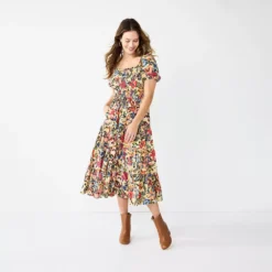 Women's Sonoma Goods For Life® Smocked Tiered Midi Dress -Outlet Clothiza Store 5804206 Multi Floral