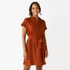Women's Sonoma Goods For Life® Henley Shirt Dress -Outlet Clothiza Store 5804278 Brown Chili