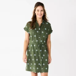 Women's Sonoma Goods For Life® Henley Shirt Dress -Outlet Clothiza Store 5804278 Olive Floral