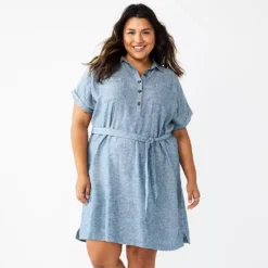 Plus Size Sonoma Goods For Life® Henley Shirt Dress -Outlet Clothiza Store 5805994 Blue