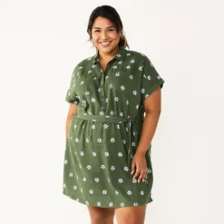 Plus Size Sonoma Goods For Life® Henley Shirt Dress -Outlet Clothiza Store 5805994 Olive Floral