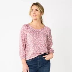 Women's Sonoma Goods For Life® Three-Quarter Sleeve Top -Outlet Clothiza Store 5806184 Purple Small Floral