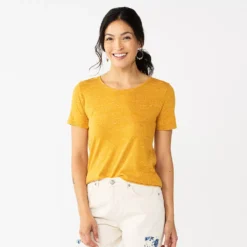 Women's Sonoma Goods For Life® Short Sleeve Curved Hem Crewneck Tee -Outlet Clothiza Store 5815853 Gold
