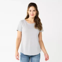 Women's Sonoma Goods For Life® Short Sleeve Curved Hem Crewneck Tee -Outlet Clothiza Store 5815853 Light Gray