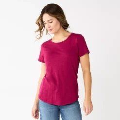 Women's Sonoma Goods For Life® Short Sleeve Curved Hem Crewneck Tee -Outlet Clothiza Store 5815853 Magenta