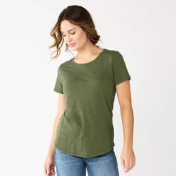 Women's Sonoma Goods For Life® Short Sleeve Curved Hem Crewneck Tee -Outlet Clothiza Store 5815853 Olive