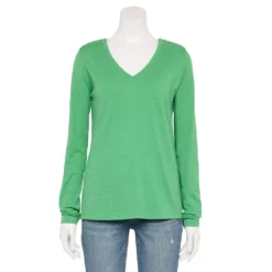 Women's Sonoma Goods For Life® Everyday Adaptive & Easy Dressing V-Neck Long Sleeve Top -Outlet Clothiza Store 5816145 Aloe Green