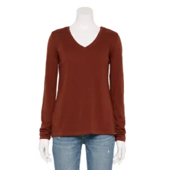 Women's Sonoma Goods For Life® Everyday Adaptive & Easy Dressing V-Neck Long Sleeve Top -Outlet Clothiza Store 5816145 Deep Wine