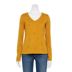 Women's Sonoma Goods For Life® Everyday Adaptive & Easy Dressing V-Neck Long Sleeve Top -Outlet Clothiza Store 5816145 Gold Floral