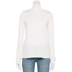 Women's Sonoma Goods For Life® Everyday Adaptive & Easy Dressing V-Neck Long Sleeve Top -Outlet Clothiza Store 5816145 White