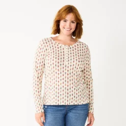 Women's Sonoma Goods For Life® Essential Henley Top -Outlet Clothiza Store 5816147 Cream Floral