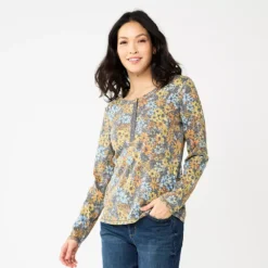 Women's Sonoma Goods For Life® Essential Henley Top -Outlet Clothiza Store 5816147 Gray Floral