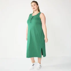 Plus Size Sonoma Goods For Life® Henley Knit Midi Dress -Outlet Clothiza Store 5818305 Green