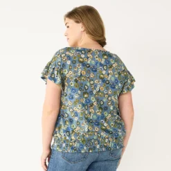 Plus Size Sonoma Goods For Life® Banded Bottom Ruffle Sleeve Top -Outlet Clothiza Store 5819597 ALT