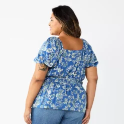 Plus Size Sonoma Goods For Life® Short Sleeve Squareneck Top -Outlet Clothiza Store 5850563 ALT