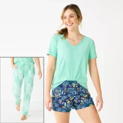 Women's Sonoma Goods For Life® 3-piece Pajama Top, Pajama Shorts & Pajama Pants Sleep Set -Outlet Clothiza Store 5879060 Blue Fun Dye