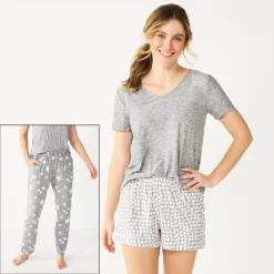 Women's Sonoma Goods For Life® 3-piece Pajama Top, Pajama Shorts & Pajama Pants Sleep Set -Outlet Clothiza Store 5879060 Gray Ditsy Stars