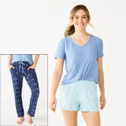 Women's Sonoma Goods For Life® 3-piece Pajama Top, Pajama Shorts & Pajama Pants Sleep Set -Outlet Clothiza Store 5879060 Navy Triangle Geo