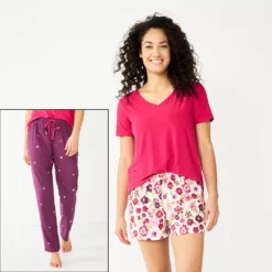 Women's Sonoma Goods For Life® 3-piece Pajama Top, Pajama Shorts & Pajama Pants Sleep Set -Outlet Clothiza Store 5879060 Purple Alice Floral