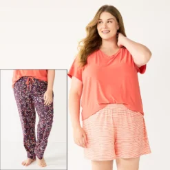 Plus Size Sonoma Goods For Life® 3-piece Pajama Top, Pajama Shorts & Pajama Pants Sleep Set -Outlet Clothiza Store 5879135 Plum Mila Ditsy