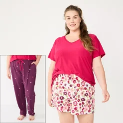 Plus Size Sonoma Goods For Life® 3-piece Pajama Top, Pajama Shorts & Pajama Pants Sleep Set -Outlet Clothiza Store 5879135 Purple Alice Floral
