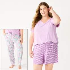 Plus Size Sonoma Goods For Life® 3-piece Pajama Top, Pajama Shorts & Pajama Pants Sleep Set -Outlet Clothiza Store 5879135 Purple Ocean Dye