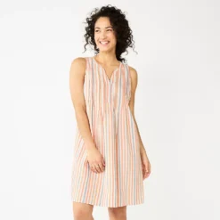 Women's Sonoma Goods For Life® Sleeveless Pintuck Tank Dress -Outlet Clothiza Store 5903884 Beige Multi Stripe