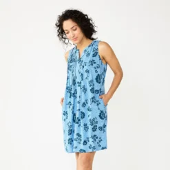 Women's Sonoma Goods For Life® Sleeveless Pintuck Tank Dress -Outlet Clothiza Store 5903884 Blue Floral