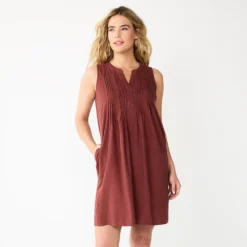 Women's Sonoma Goods For Life® Sleeveless Pintuck Tank Dress -Outlet Clothiza Store 5903884 Maroon