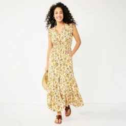 Women's Sonoma Goods For Life® Ruffle Sleeve Smocked Maxi Dress -Outlet Clothiza Store 5921689 Orange Floral