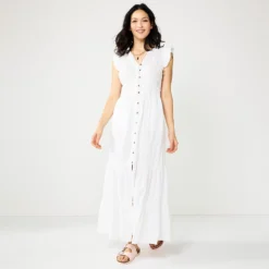 Women's Sonoma Goods For Life® Ruffle Sleeve Smocked Maxi Dress -Outlet Clothiza Store 5921689 White