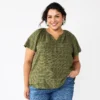 Plus Size Sonoma Goods For Life® Flutter Sleeve Y-Neck Top