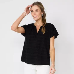 Women's Sonoma Goods For Life® Flutter Sleeve Y Neck Top -Outlet Clothiza Store 5931514 Black Texture