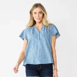 Women's Sonoma Goods For Life® Flutter Sleeve Y Neck Top -Outlet Clothiza Store 5931514 Blue Stripe