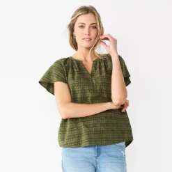Women's Sonoma Goods For Life® Flutter Sleeve Y Neck Top -Outlet Clothiza Store 5931514 Olive