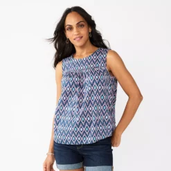 Women's Sonoma Goods For Life® Yoke Front Top -Outlet Clothiza Store 5945393 Blue Ikat