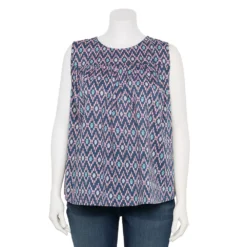 Plus Size Sonoma Goods For Life® Yoke Front Tank -Outlet Clothiza Store 5953566 Blue Ikat