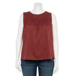 Plus Size Sonoma Goods For Life® Yoke Front Tank -Outlet Clothiza Store 5953566 Maroon
