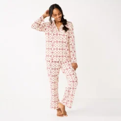 Women's Sonoma Goods For Life® Knit Pajama Shirt & Pajama Pants Sleep Set -Outlet Clothiza Store 6076381 Ivory4 Stitch Geo