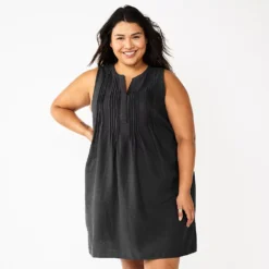 Plus Size Sonoma Goods For Life® Sleeveless Pintuck Tank Dress -Outlet Clothiza Store 6193865 Black