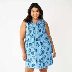 Plus Size Sonoma Goods For Life® Sleeveless Pintuck Tank Dress -Outlet Clothiza Store 6193865 Blue Floral