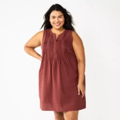 Plus Size Sonoma Goods For Life® Sleeveless Pintuck Tank Dress -Outlet Clothiza Store 6193865 Maroon